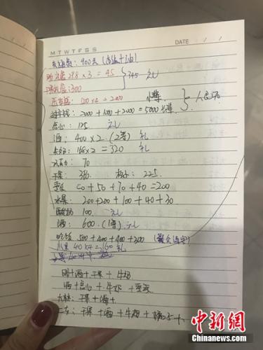 居民展示的春节手写账单。受访者供图 居民展示的春节手写账单。受访者供图
